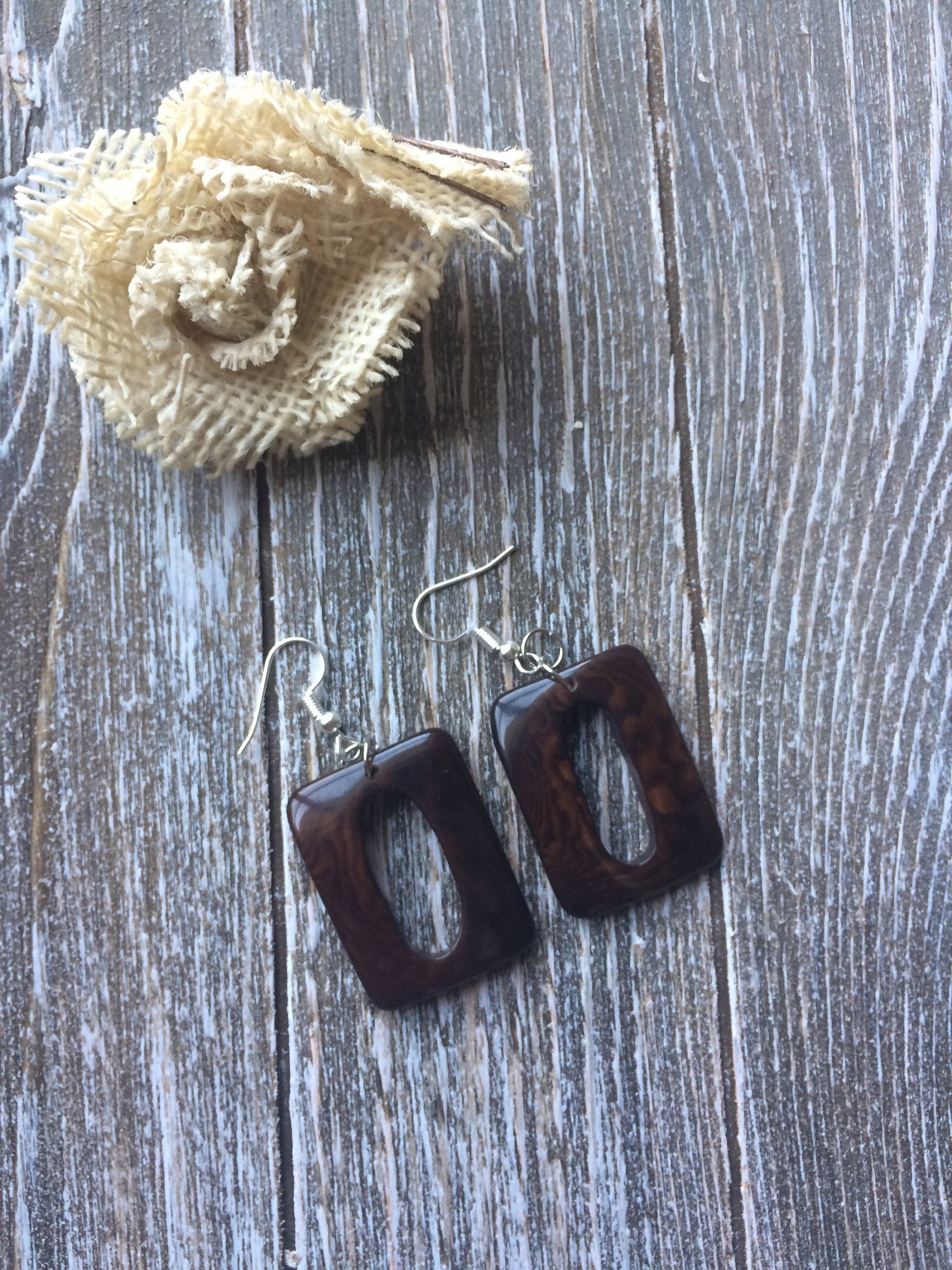 Chocolate brown earrings Geometric earrings Tagua jewelry Wearable art Dangly earrings Organic Hypoallergenic jewelry Fall fashion 2025