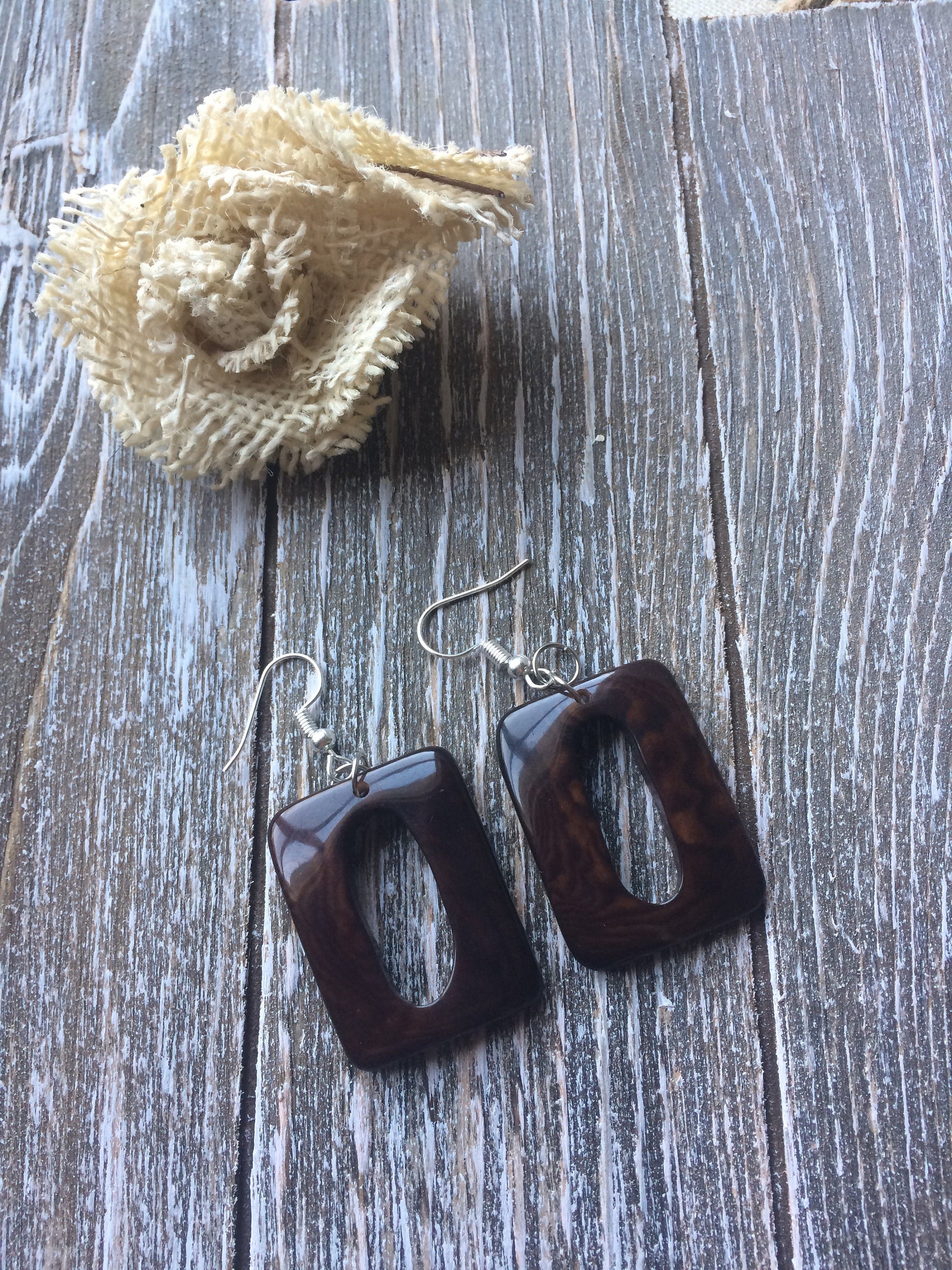 Chocolate brown earrings Geometric earrings Tagua jewelry Wearable art Dangly earrings Organic Hypoallergenic jewelry Fall fashion 2025