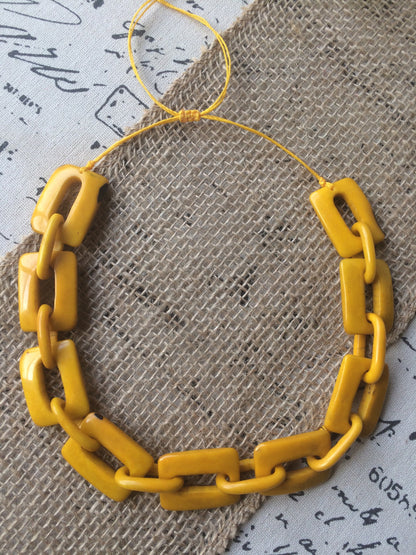 Big bead yellow necklace Tagua jewelry Oversized beaded collar Geometric statement necklace Chunky bib for bridesmaids Spring fashion trends