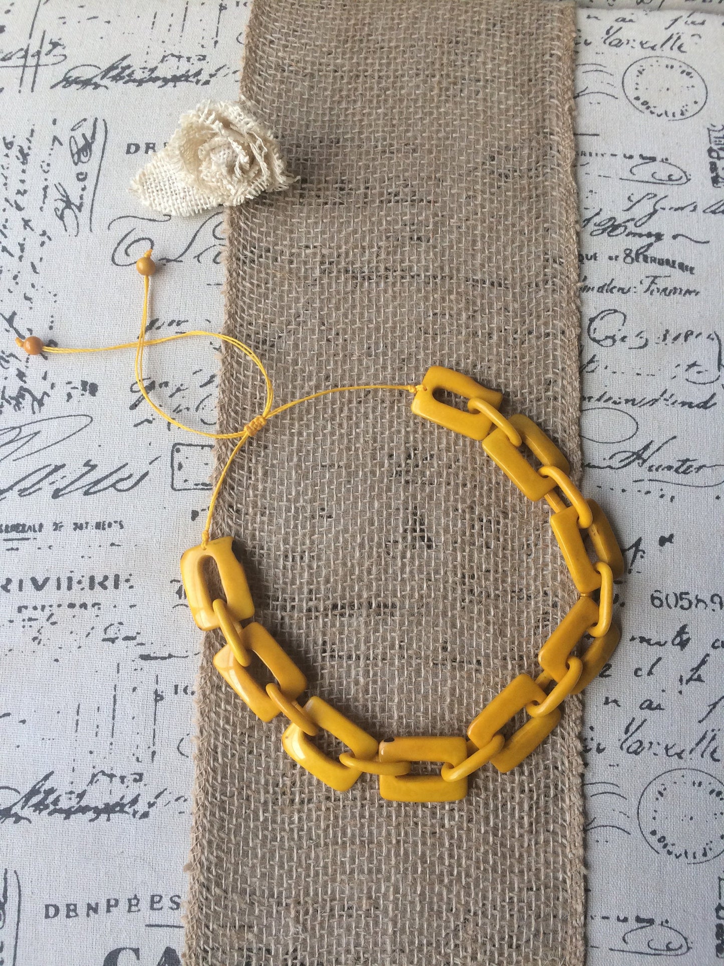 Big bead yellow necklace Tagua jewelry Oversized beaded collar Geometric statement necklace Chunky bib for bridesmaids Spring fashion trends