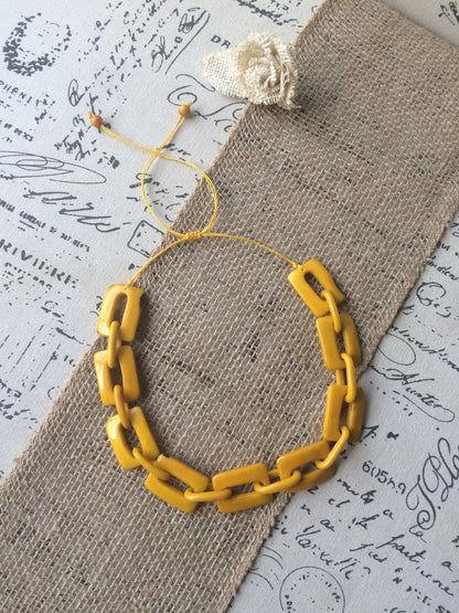 Big bead yellow necklace Tagua jewelry Oversized beaded collar Geometric statement necklace Chunky bib for bridesmaids Spring fashion trends