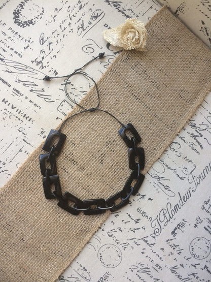 Black chain necklace Tagua jewelry Geometric statement necklace Adjustable cord Custom Fashionable gifts Handmade beaded necklace