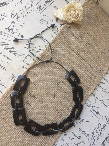 Black chain necklace Tagua jewelry Geometric statement necklace Adjustable cord Custom Fashionable gifts Handmade beaded necklace