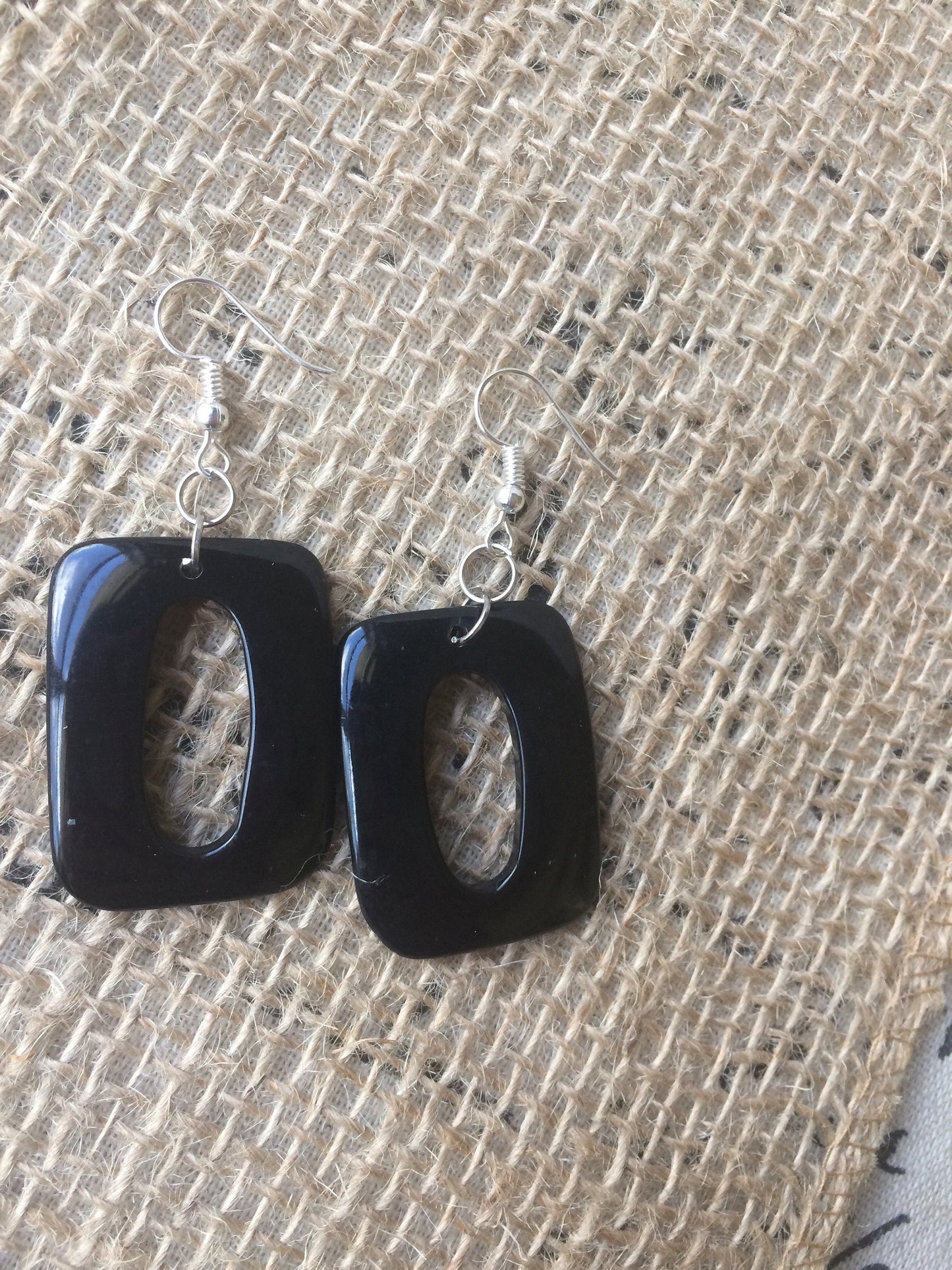 Black geometric earrings Long dangles Tagua nut jewelry Mod boho earrings Rectangle jewelry Wearable art Hypoallergenic Statement beaded
