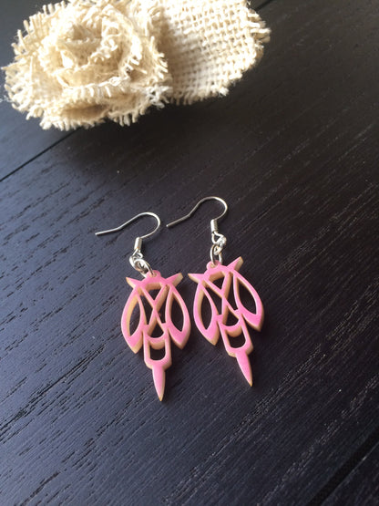 Pink tagua laser cut earrings Tagua jewelry Statement dangle earrings Abstract drop earrings Anniversary gifts Fall fashion trends