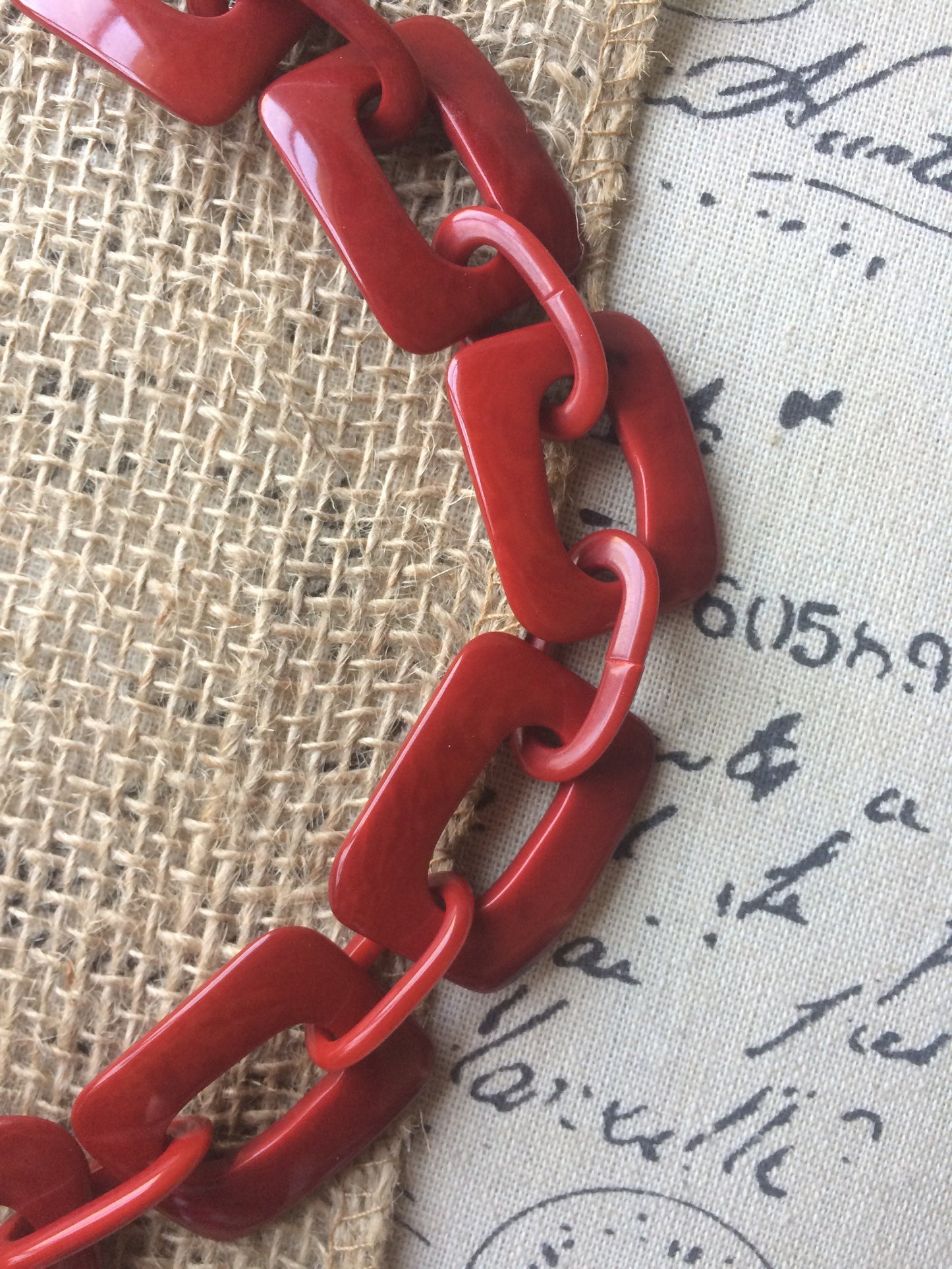 Red chain link necklace Tagua jewelry Christmas fashion Geometric beaded jewelry Adjustable cord Wearable art Holiday gift for her