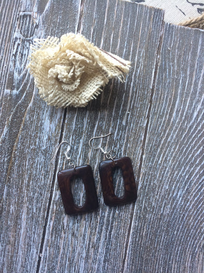 Chocolate brown earrings Geometric earrings Tagua jewelry Wearable art Dangly earrings Organic Hypoallergenic jewelry Mothers day gifts