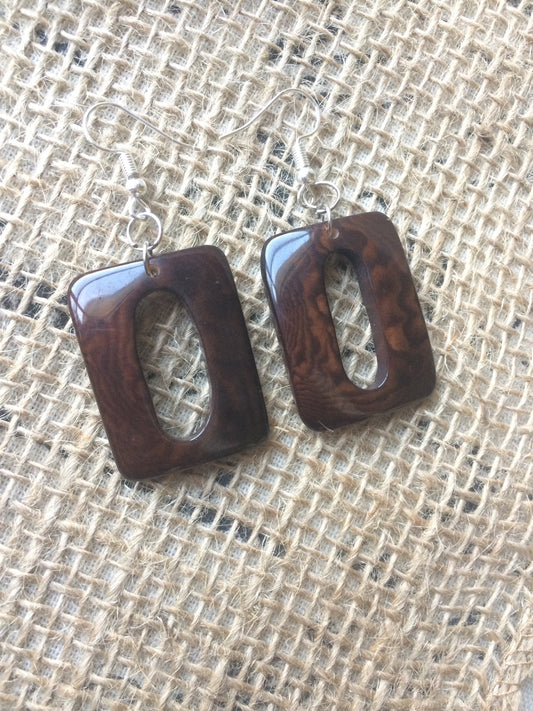 Chocolate brown earrings Geometric earrings Tagua jewelry Wearable art Dangly earrings Organic Hypoallergenic jewelry Fall fashion 2025