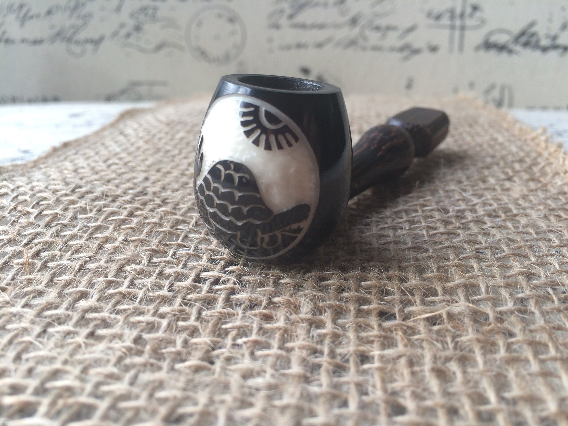Galapagos turtle smoking pipe Handcrafted smoking bowl Tagua nut and wood Unique tribal hand pipe Shamanic healing tools Carved mini pipe