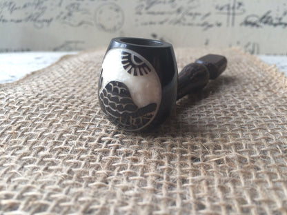 Galapagos turtle smoking pipe Handcrafted smoking bowl Tagua nut and wood Unique tribal hand pipe Shamanic healing tools Carved mini pipe