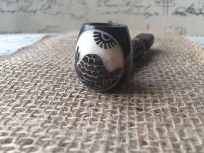 Galapagos turtle smoking pipe Handcrafted smoking bowl Tagua nut and wood Unique tribal hand pipe Shamanic healing tools Carved mini pipe