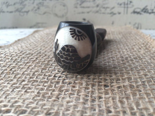 Galapagos turtle smoking pipe Handcrafted smoking bowl Tagua nut and wood Unique tribal hand pipe Shamanic healing tools Carved mini pipe