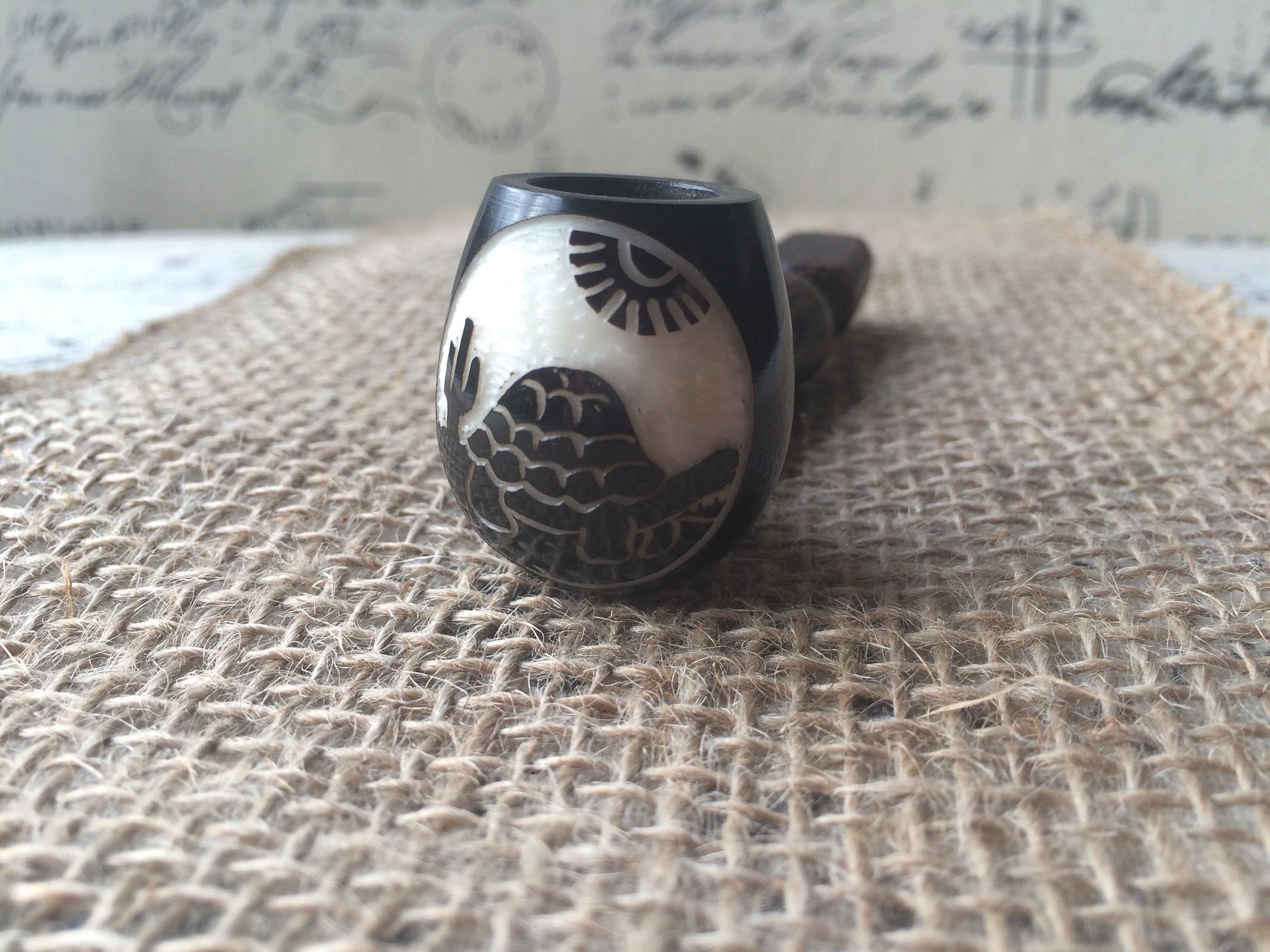 Galapagos turtle smoking pipe Handcrafted smoking bowl Tagua nut and wood Unique tribal hand pipe Shamanic healing tools Carved mini pipe