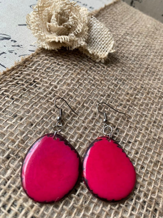 Hot pink earrings Big beaded earrings Tagua jewelry Statement earrings colorful Dangly earrings Chunky handmade jewelry Fall fashion