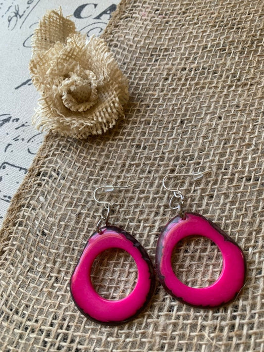 Tagua nut earrings Hot pink earrings Wearable art Dangle and drop earrings Statement earrings Fall fashion Beach wear Hypoallergenic