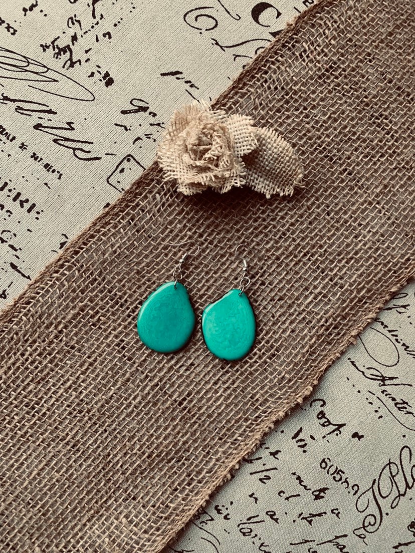Turquoise green earrings Tagua earrings Artistic earrings Fall fashion 2025s Custom jewelry for women Statement dangles Fashionable gifts