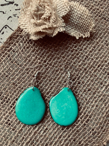 Turquoise green earrings Tagua earrings Artistic earrings Fall fashion 2025s Custom jewelry for women Statement dangles Fashionable gifts