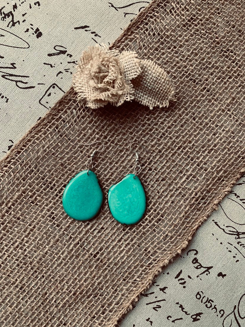 Turquoise green earrings Tagua earrings Artistic earrings Fall fashion 2025s Custom jewelry for women Statement dangles Fashionable gifts