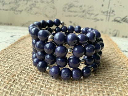 Dark purple statement bracelet Wire wrap adjustable bangle Acai seeds jewelry Handmade gifts Fall fashion 2025s under 25 Wearable art