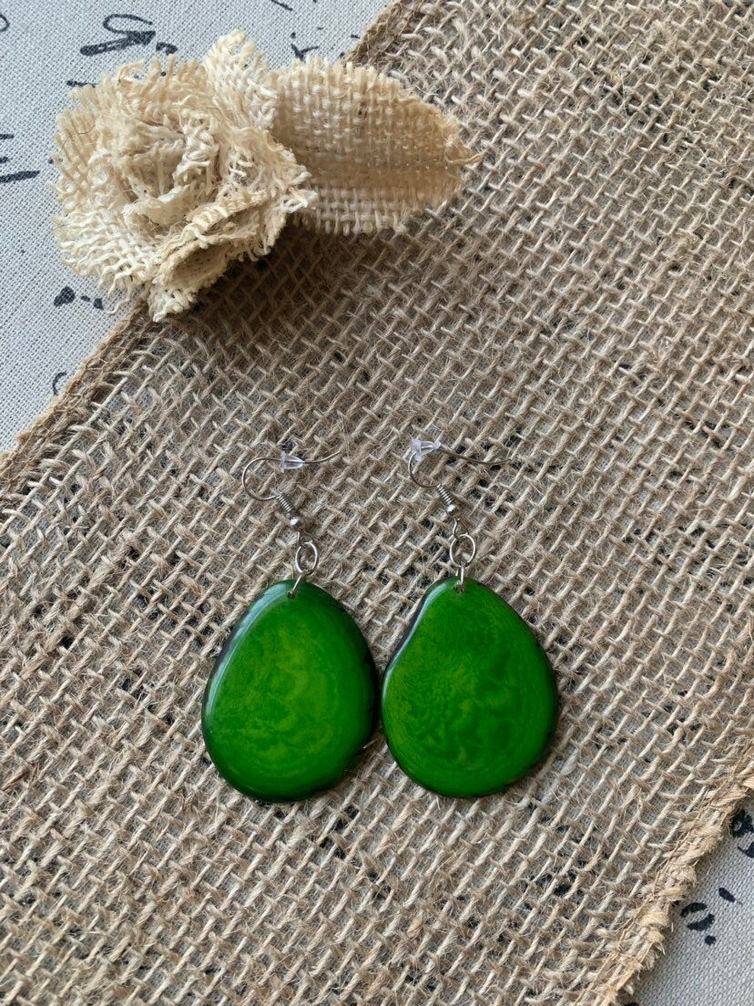 Tagua earrings Big green earrings Huge handmade beads Statement oversized drops Artisan handmade in Ecuador Wearable art Fall fashion 2025s