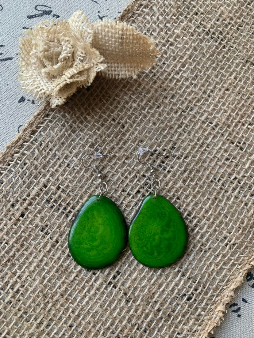 Tagua earrings Big green earrings Huge handmade beads Statement oversized drops Artisan handmade in Ecuador Wearable art Fall fashion 2025s