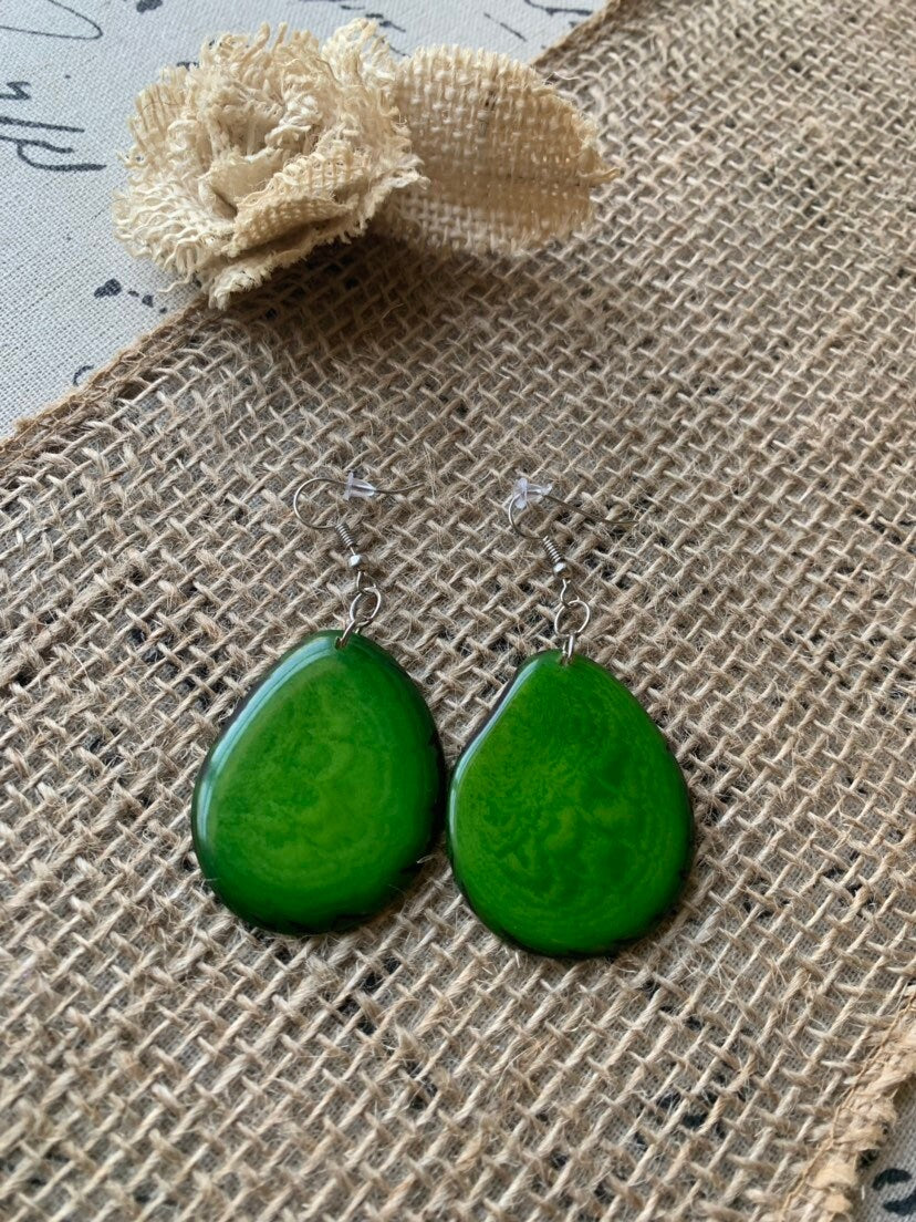 Tagua earrings Big green earrings Huge handmade beads Statement oversized drops Artisan handmade in Ecuador Wearable art Fall fashion 2025s