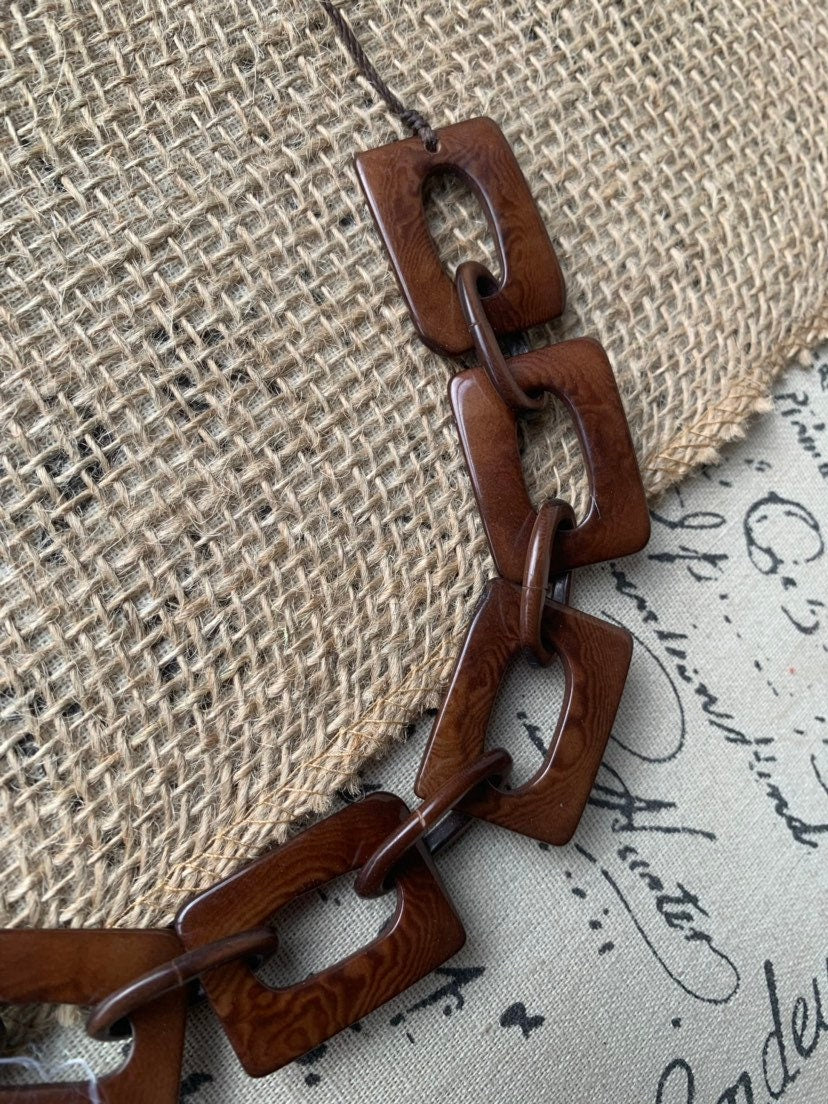 Brown chain link necklace Tagua jewelry Wearable art Fall fashion Elegant necklace Statement beaded necklace Adjustable cord Lightweight