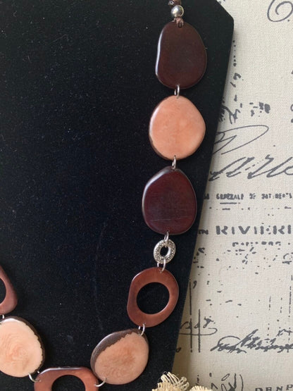 Tagua necklace Brown statement necklace Fall fashion 2025s Art to wear Big bold necklaces Lightweight necklace Wearable art Handmade beaded