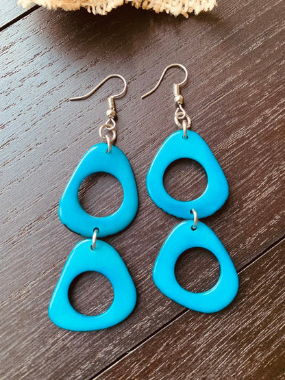 Turquoise extra long earrings Statement dangle and drop earrings Tagua nut earrings Handmade beaded earrings Art to wear Fall fashion