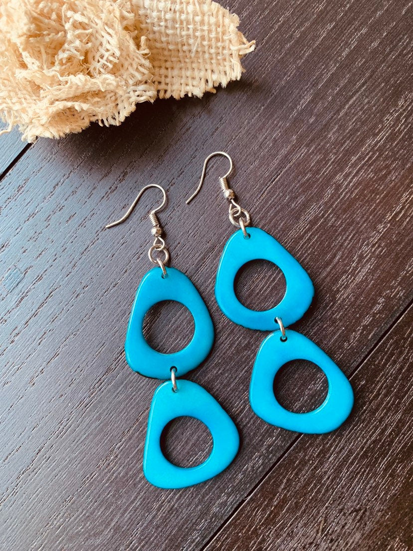 Turquoise extra long earrings Statement dangle and drop earrings Tagua nut earrings Handmade beaded earrings Art to wear Fall fashion