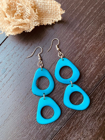 Turquoise extra long earrings Statement dangle and drop earrings Tagua nut earrings Handmade beaded earrings Art to wear Fall fashion