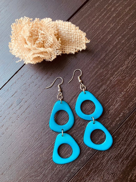 Turquoise extra long earrings Statement dangle and drop earrings Tagua nut earrings Handmade beaded earrings Art to wear Summer fashion
