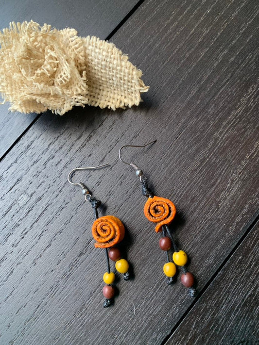 Orange Peel Rose Earrings: Tagua Seed Dangle Drop Floral Jewelry