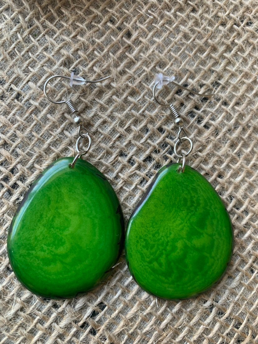 Tagua earrings Big green earrings Huge handmade beads Statement oversized drops Artisan handmade in Ecuador Wearable art Fall fashion 2025s