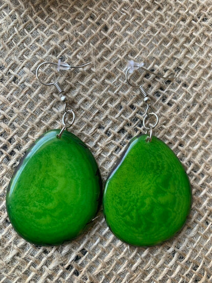 Tagua earrings Big green earrings Huge handmade beads Statement oversized drops Artisan handmade in Ecuador Wearable art Fall fashion 2025s