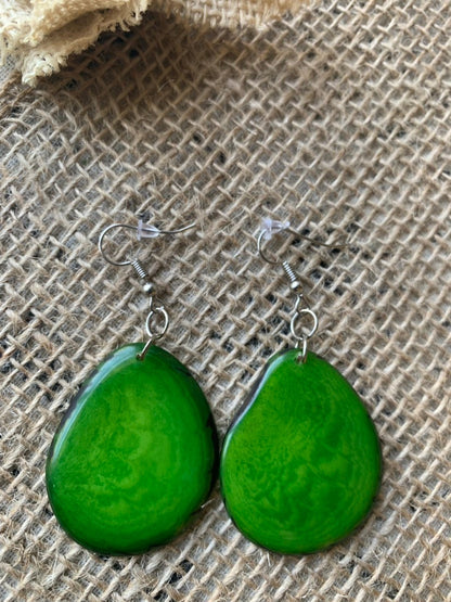 Tagua earrings Big green earrings Huge handmade beads Statement oversized drops Artisan handmade in Ecuador Wearable art Fall fashion 2025s