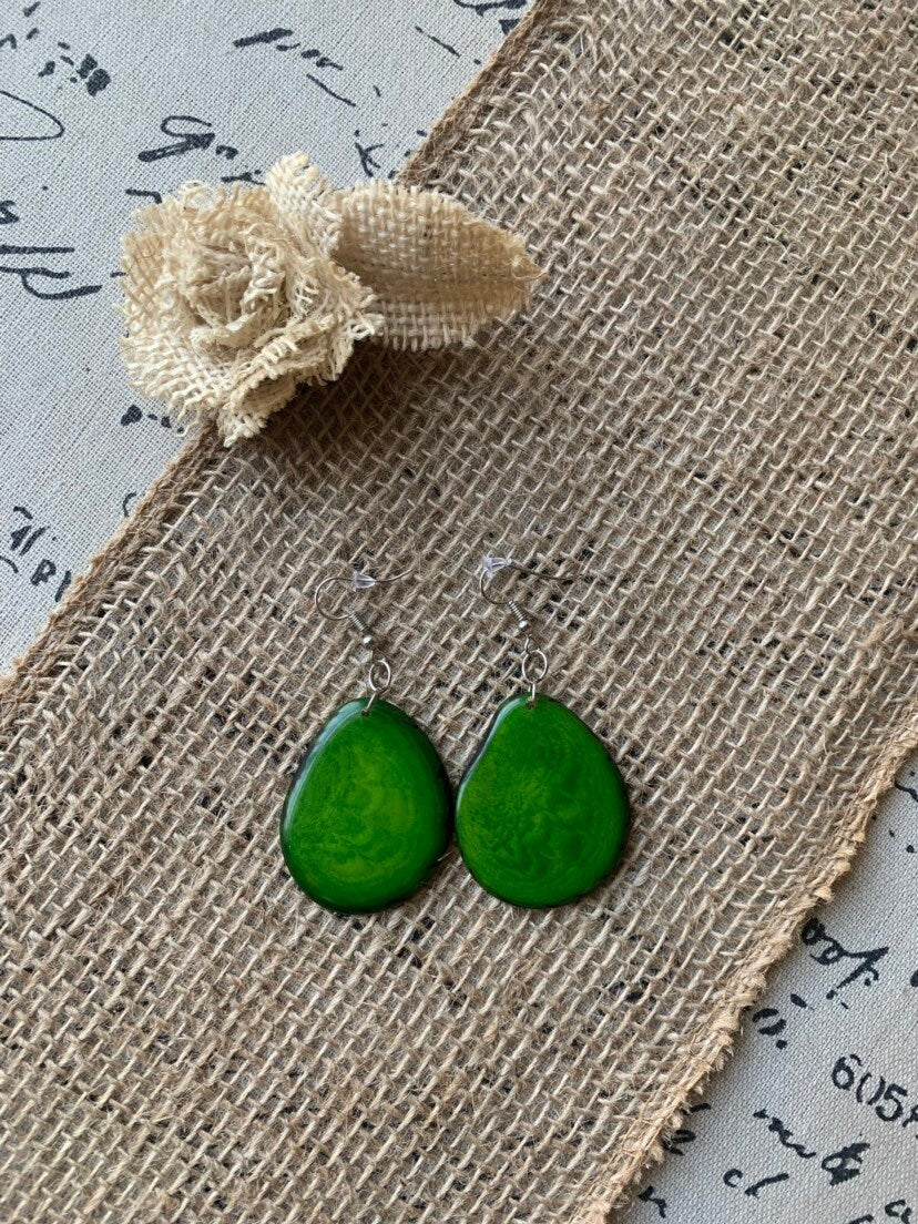 Tagua earrings Big green earrings Huge handmade beads Statement oversized drops Artisan handmade in Ecuador Wearable art Fall fashion 2025s
