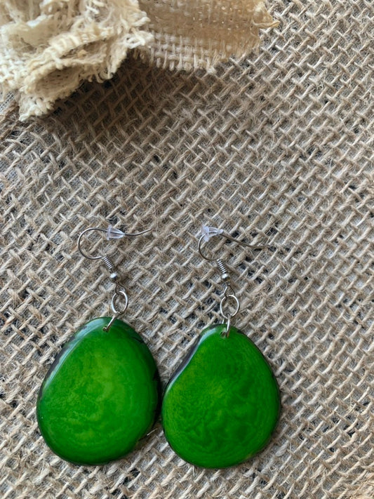 Tagua earrings Big green earrings Huge handmade beads Statement oversized drops Artisan handmade in Ecuador Wearable art Fall fashion 2025s