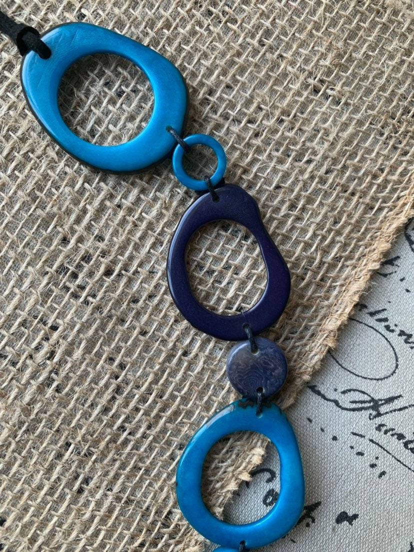 Turquoise blue necklace Statement geometric jewelry Handmade beaded necklace Adjustable cord Tagua jewelry Fall fashion Lightweight