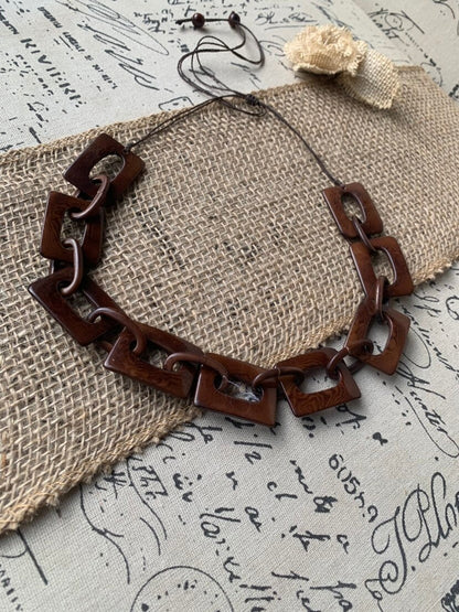 Brown chain link necklace Tagua jewelry Mother’s Day gifts Wearable art Sustainable fashion Elegant necklace Statement beaded necklace