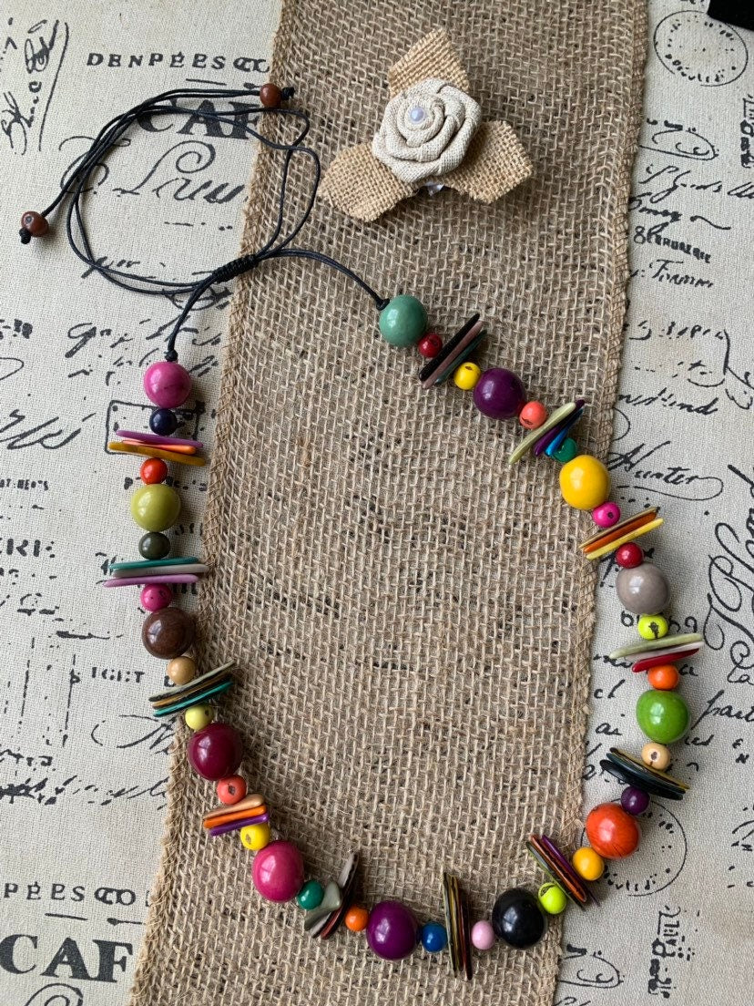 Extra long rainbow necklace Multicolor lightweight collar Handmade statement necklace Adjustable cord Fall fashion 2025s Art to wear