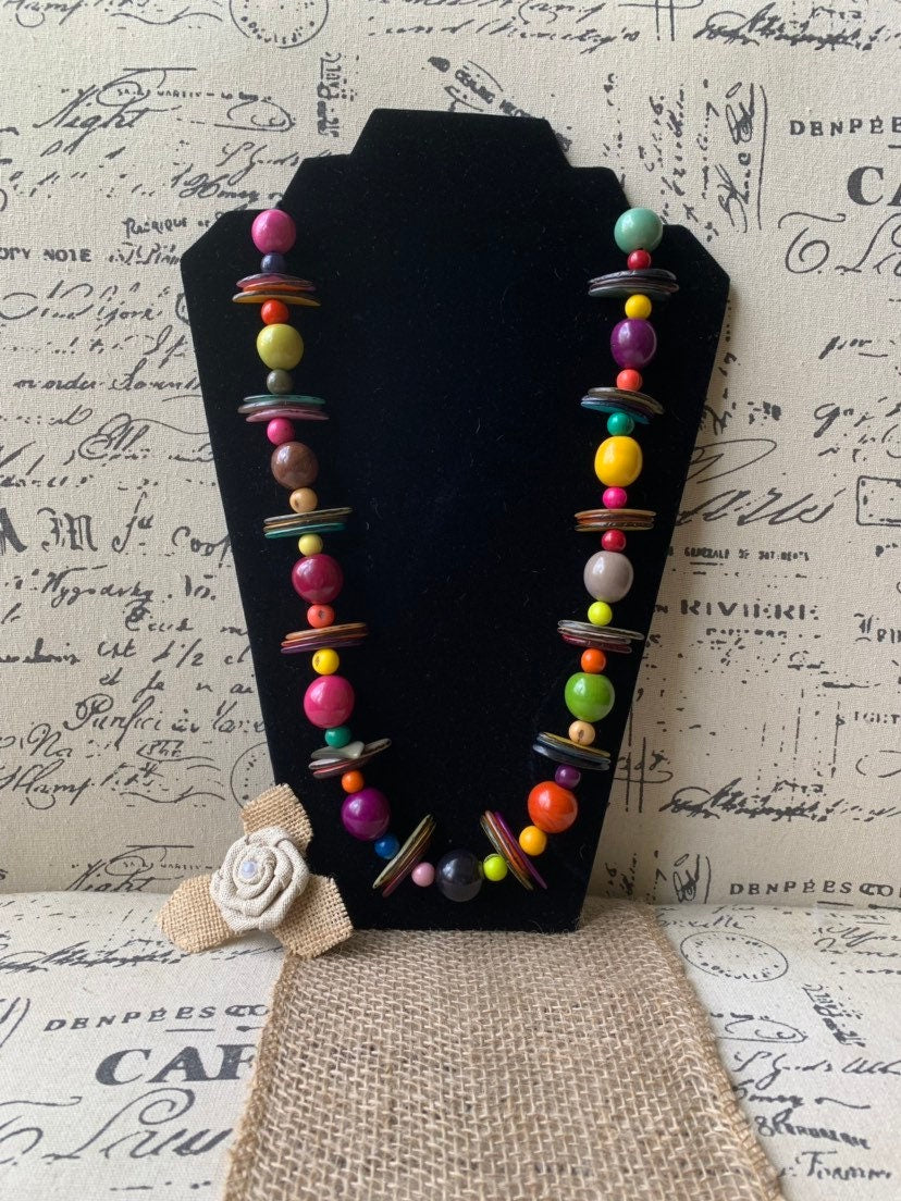 Extra long rainbow necklace Multicolor lightweight collar Handmade statement necklace Adjustable cord Fall fashion 2025s Art to wear