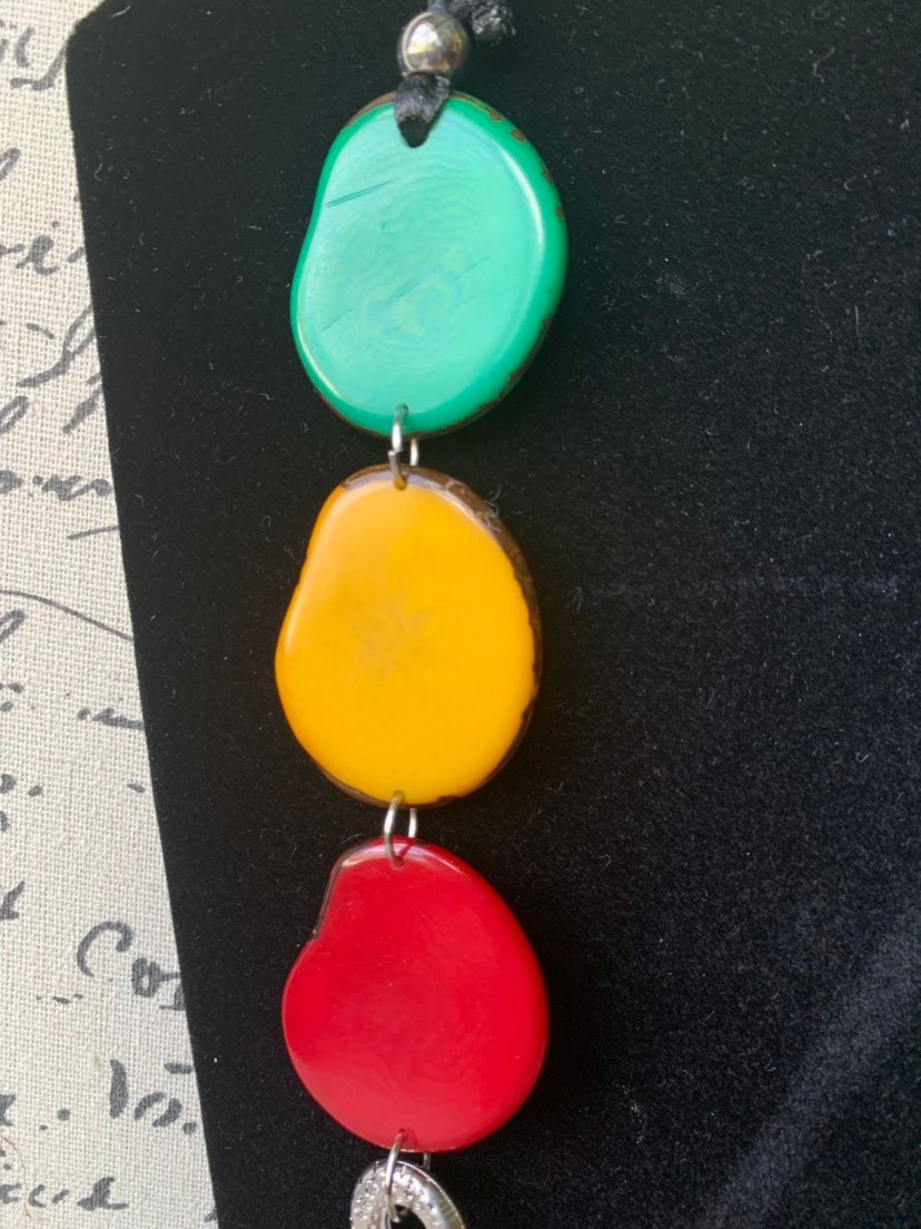 Multi color statement necklace Tagua jewelry Fall fashion Rainbow beaded necklace Wearable art Fashionable gifts Handmade beaded necklace