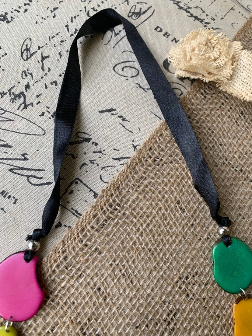 Multi color statement necklace Tagua jewelry Fall fashion Rainbow beaded necklace Wearable art Fashionable gifts Handmade beaded necklace