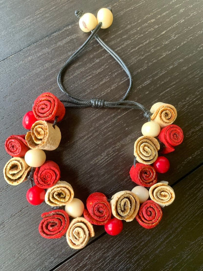 Rose Bracelet Floral Jewelry Artisan handmade Fall fashion 2025s Cute rose bangle Adjustable cord Fall fashion 2025 Wearable art Statement