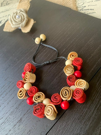 Rose Bracelet Floral Jewelry Artisan handmade Fall fashion 2025s Cute rose bangle Adjustable cord Fall fashion 2025 Wearable art Statement