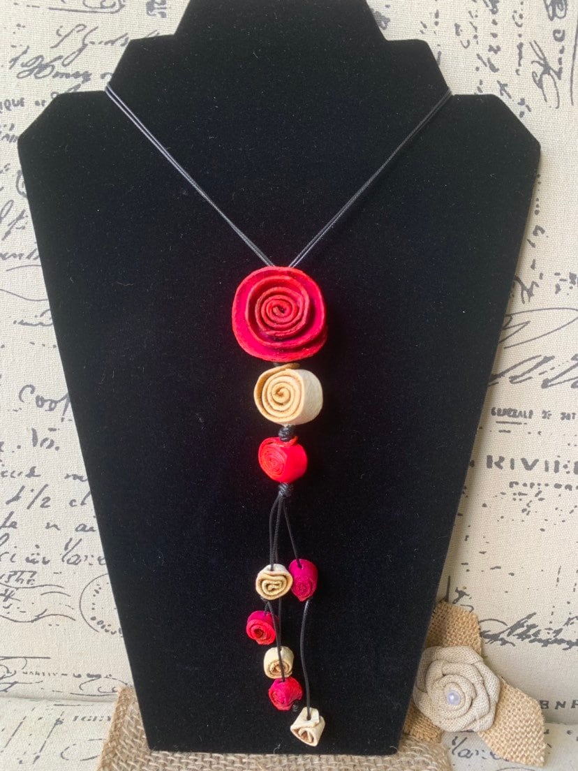 Hot pink flower pendant necklace Dainty rose necklace Floral necklace Adjustable cord Art to wear Artistic necklace Feminine artsy gifts