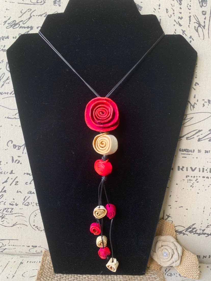 Hot pink flower pendant necklace Dainty rose necklace Floral necklace Adjustable cord Art to wear Artistic necklace Feminine artsy gifts