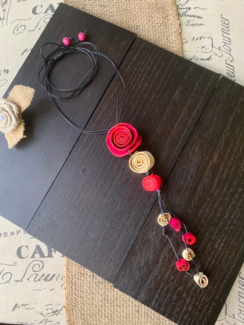 Hot pink flower pendant necklace Dainty rose necklace Floral necklace Adjustable cord Art to wear Artistic necklace Feminine artsy gifts