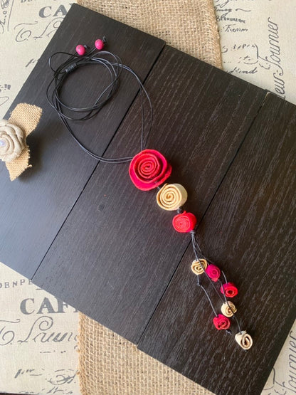 Hot pink flower pendant necklace Dainty rose necklace Floral necklace Adjustable cord Art to wear Artistic necklace Feminine artsy gifts